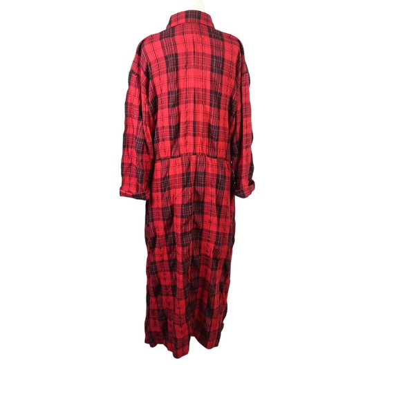 Vintage 80s Lew Magram red and black plaid midi shirt dress 14 - Picture 4 of 8